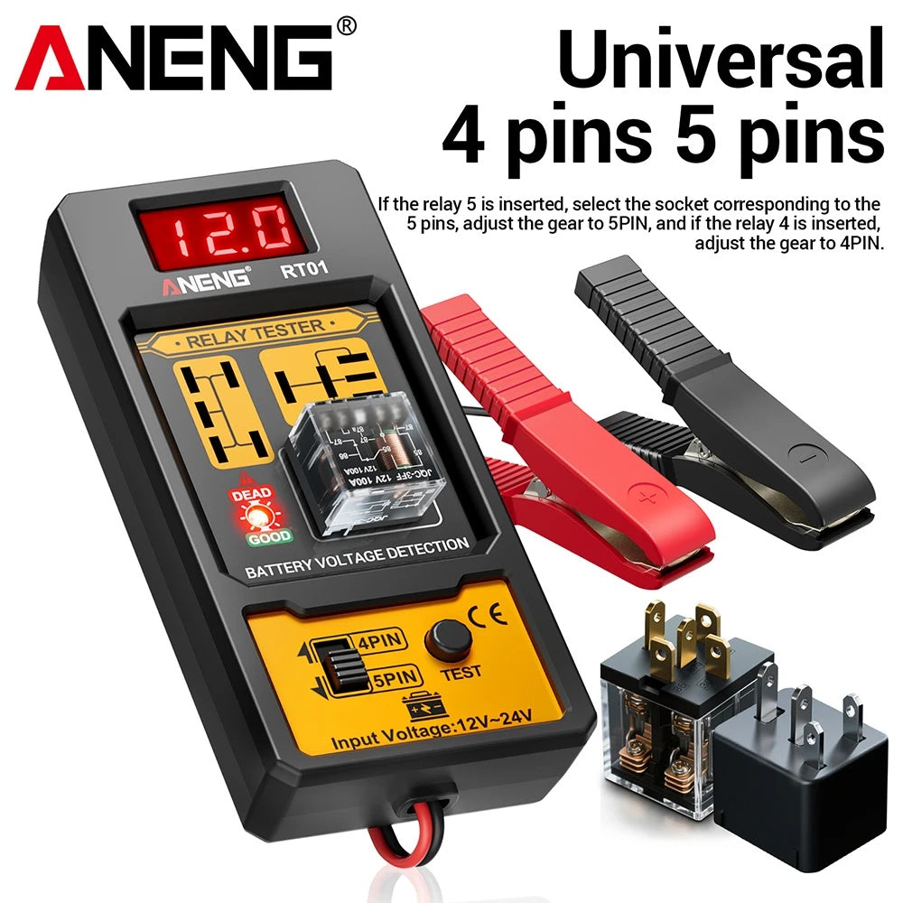 Automotive Car Relay Tester Digital Display Voltage Battery 4 5pin Relay 12/24V