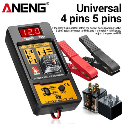 Automotive Car Relay Tester Digital Display Voltage Battery 4 5pin Relay 12/24V