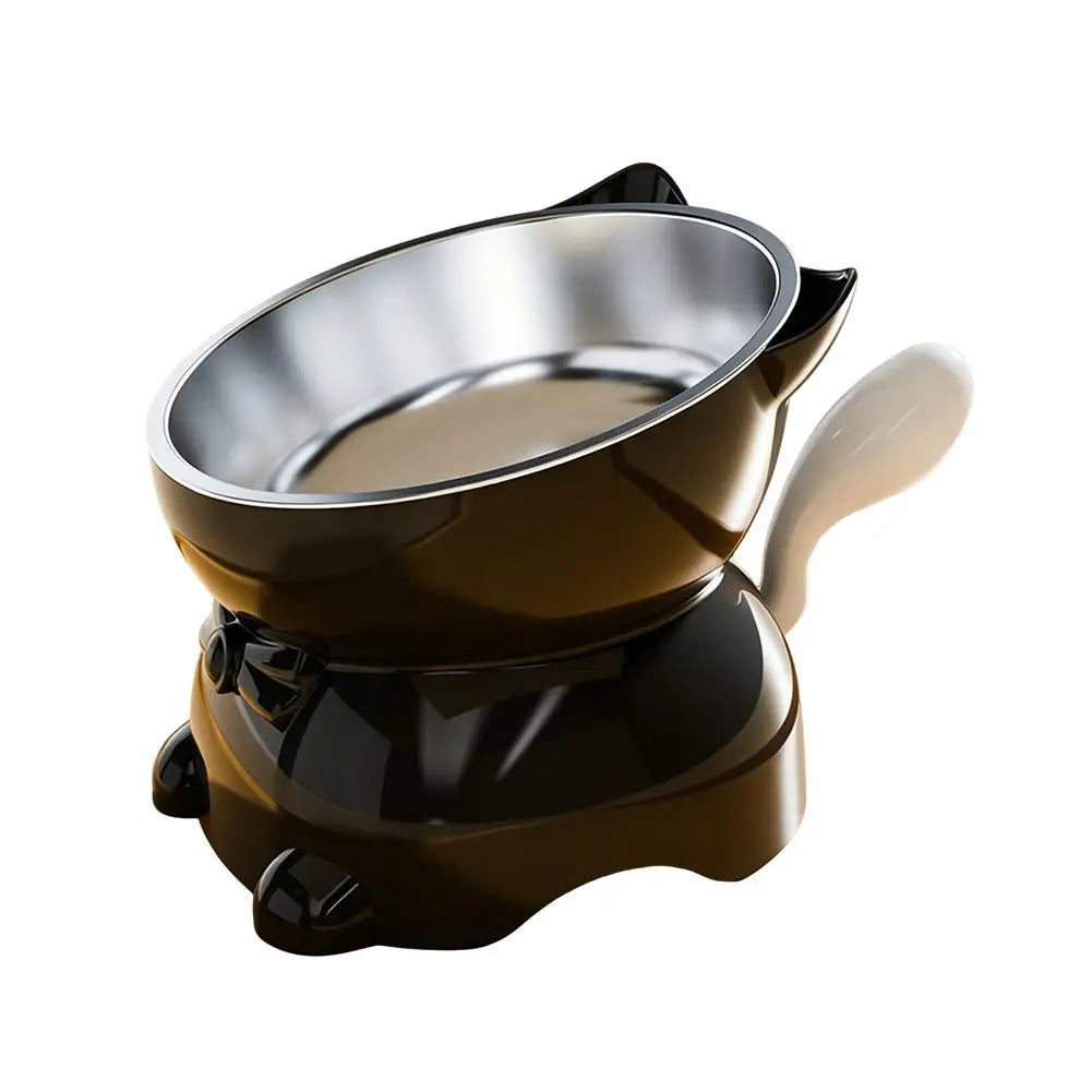 Elevated Tilted Stainless Steel Cat Bowl – Raised Whisker-Friendly Pet Feeder