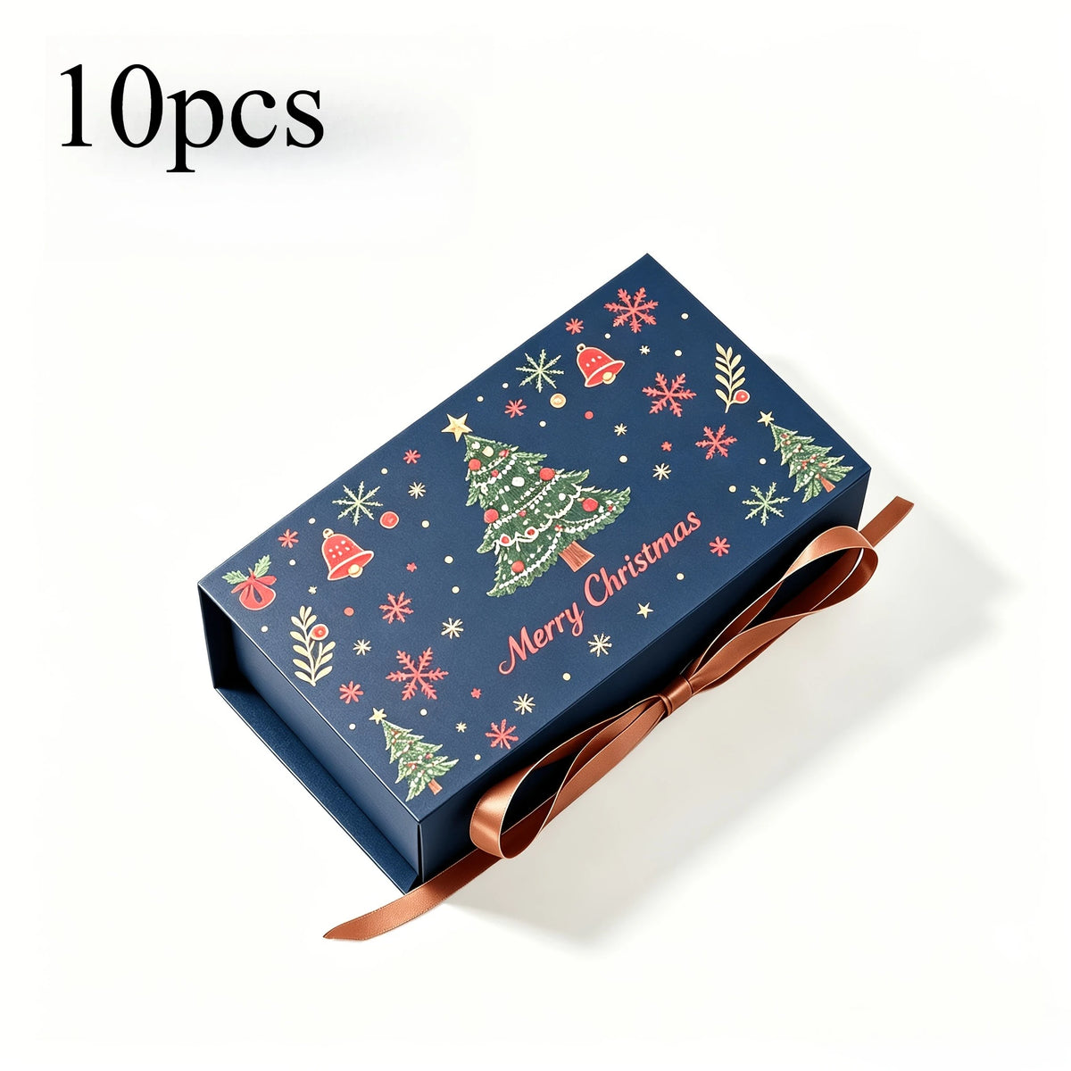 10-Pack Christmas Gift Boxes with Ribbon – Festive Tree & Snowflake Design