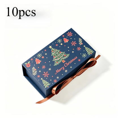 10-Pack Christmas Gift Boxes with Ribbon – Festive Tree & Snowflake Design