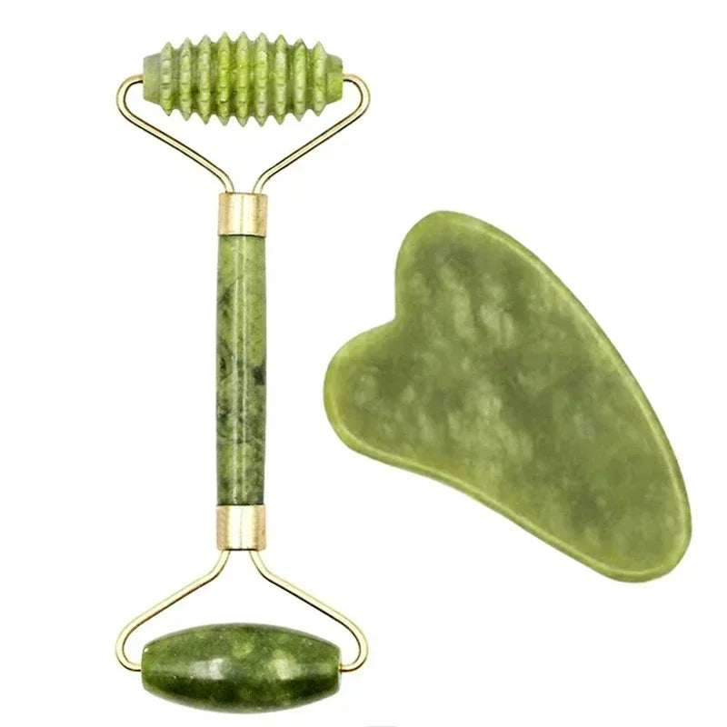 Natural Jade Roller & Gua Sha Set – Facial, Neck & Body Massage Beauty Tools