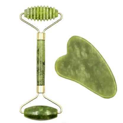 Natural Jade Roller & Gua Sha Set – Facial, Neck & Body Massage Beauty Tools
