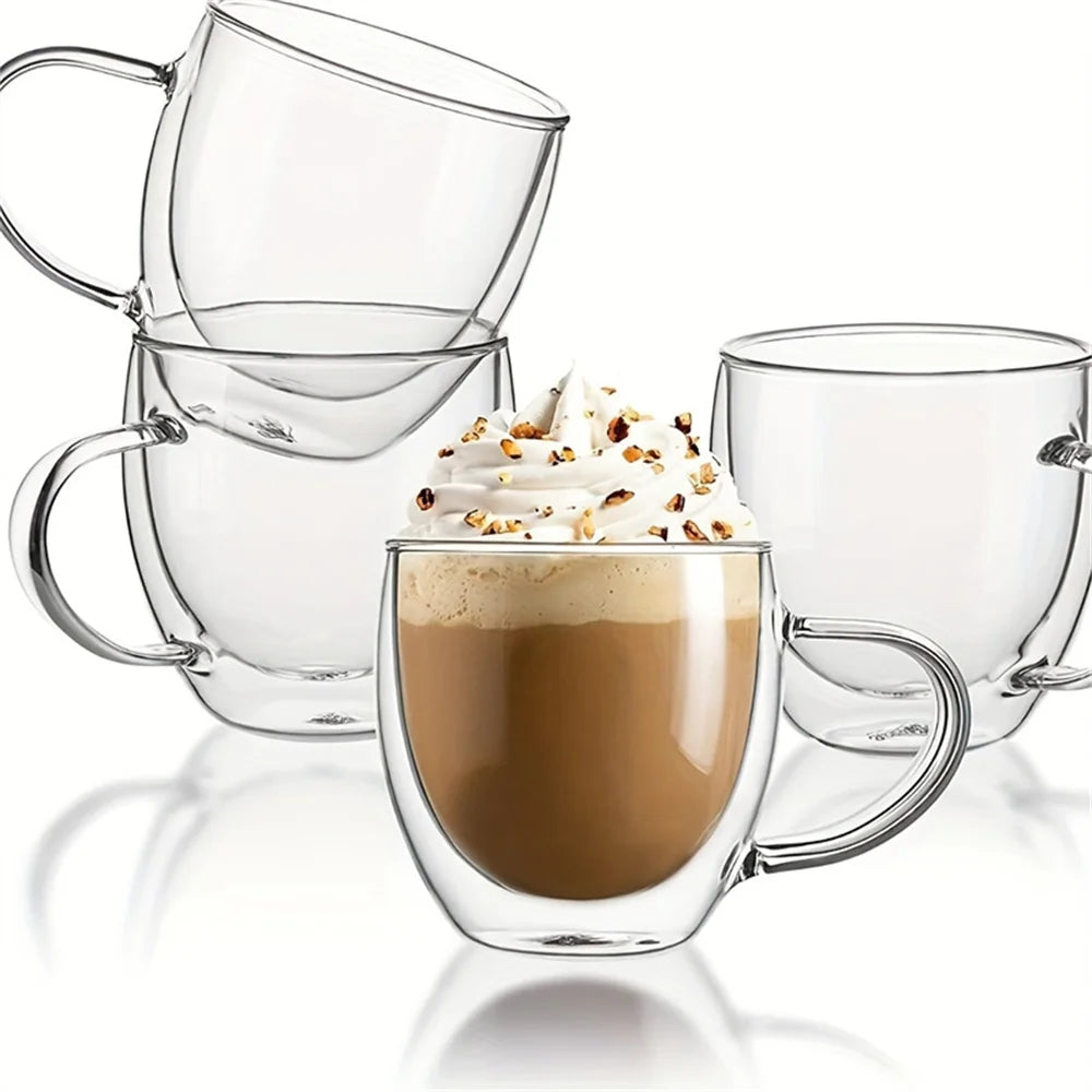 250ml Double-Walled Glass Coffee Mug – Premium Borosilicate Insulated Cup with Handle