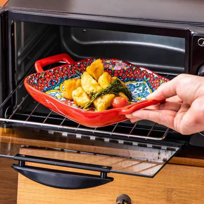 9-Inch Bohemian Ceramic Pasta & Salad Dish – Double Handle Oven & Microwave Safe Plate