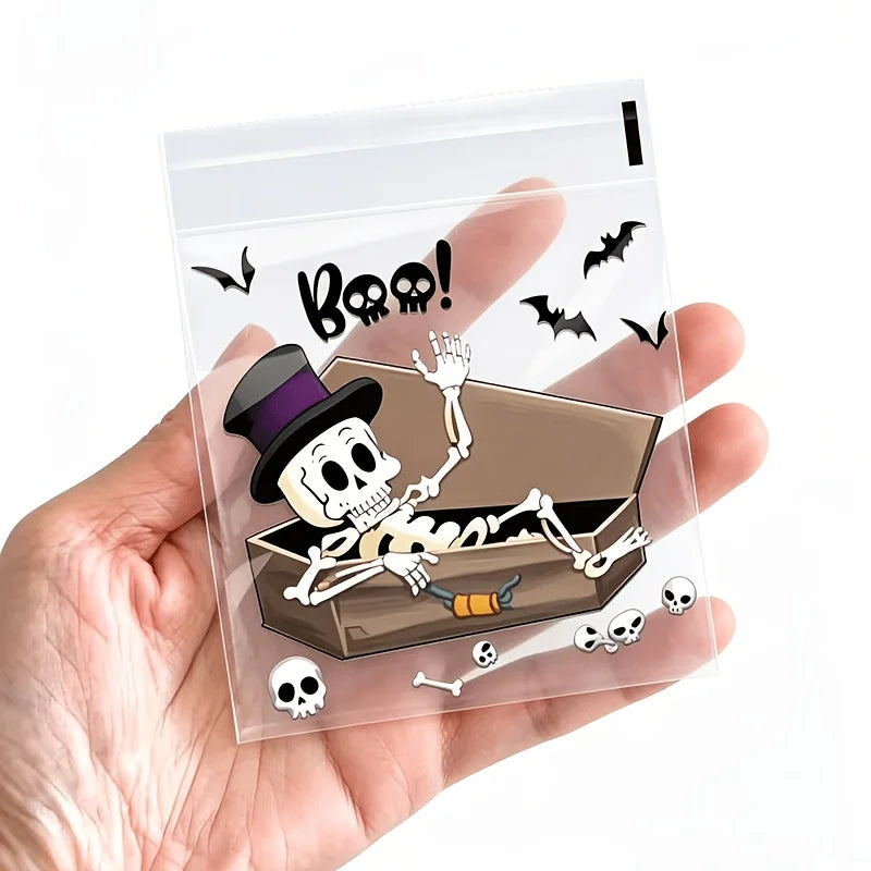 100-Pack Halloween Treat Bags – Clear Self-Adhesive Candy & Cookie Bags