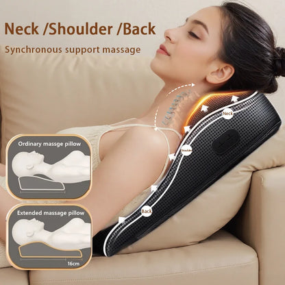 Electric Cervical Massage Pillow – Heated Shiatsu Neck & Back Massager with Airbag Traction