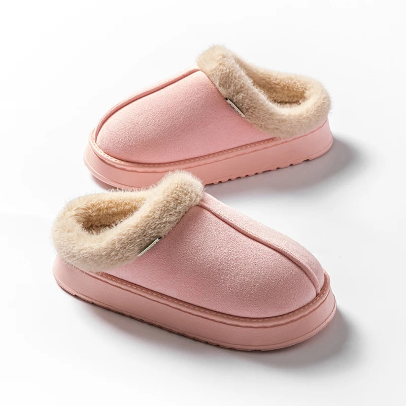 Fluffy Winter Slippers – Warm Faux Suede Indoor Slides with Thick EVA Sole