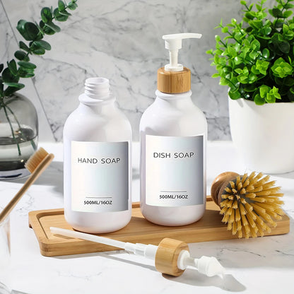 Kitchen Soap Dispenser Set with Bamboo Tray & Dish Brush – 3-Piece Sink Organiser