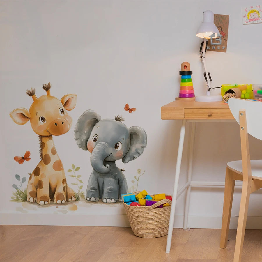 Giraffe & Elephant Wall Stickers – Removable Nursery & Kids Room Wall Decals