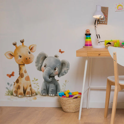 Giraffe & Elephant Wall Stickers – Removable Nursery & Kids Room Wall Decals