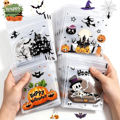 100-Pack Halloween Treat Bags – Clear Self-Adhesive Candy & Cookie Bags