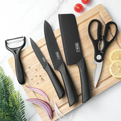 Stainless Steel Kitchen Knife Set (3/5pcs) – Sharp Black Blade Cooking Knives