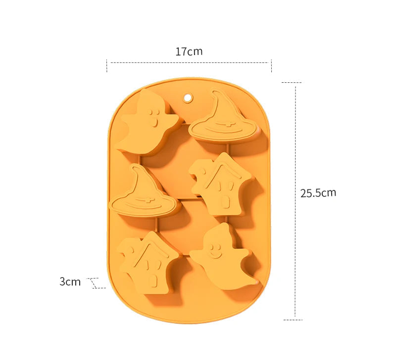 Halloween Silicone Baking Mould – Pumpkin, Ghost, Bat & Witch Hat Shapes