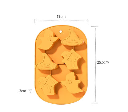 Halloween Silicone Baking Mould – Pumpkin, Ghost, Bat & Witch Hat Shapes
