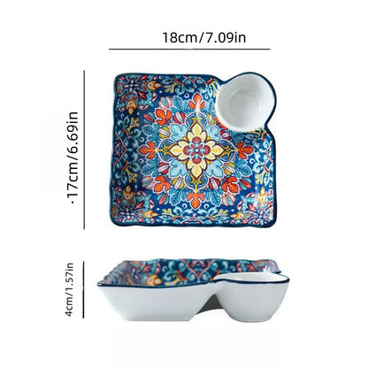 Bohemian Dumpling Plate with Dipping Sauce Compartment