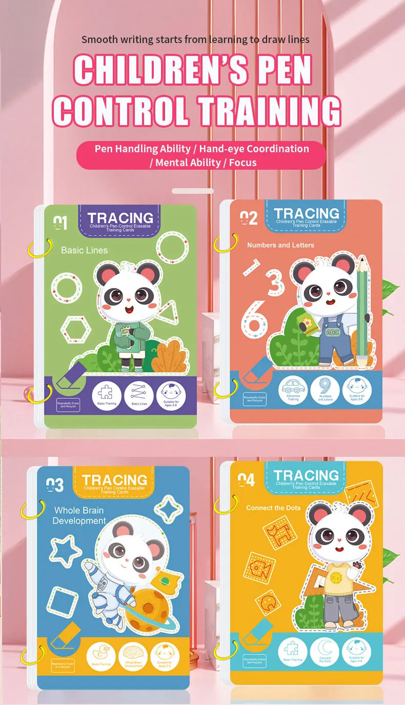 34-Page Reusable Magic Tracing Workbook – Drawing & Pen Control Practice Book