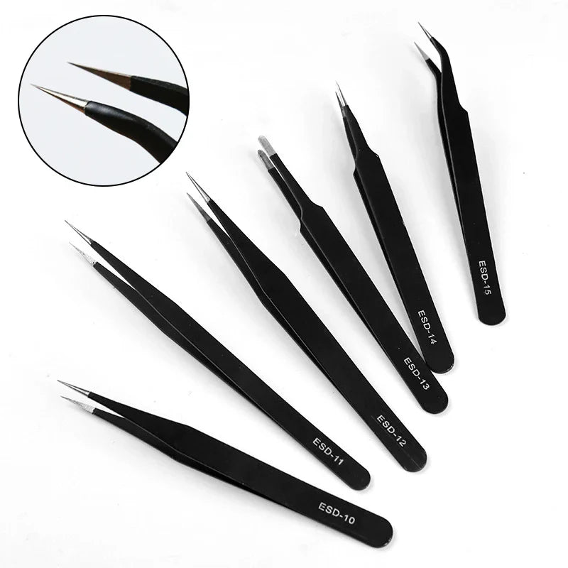 Anti-Static ESD Stainless Steel Curved Tweezers (6 different types available)