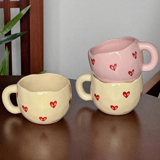 Heart Pattern Ceramic Coffee Mug – 400ml Cute Tea & Milk Cup