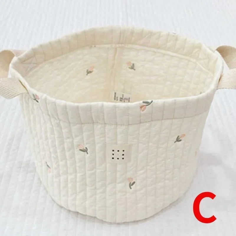 Embroidered Cotton Baby Storage Basket – Foldable Nursery & Nappy Organiser
