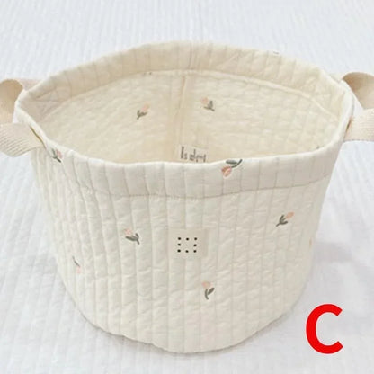 Embroidered Cotton Baby Storage Basket – Foldable Nursery & Nappy Organiser