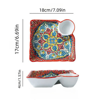 Bohemian Dumpling Plate with Dipping Sauce Compartment