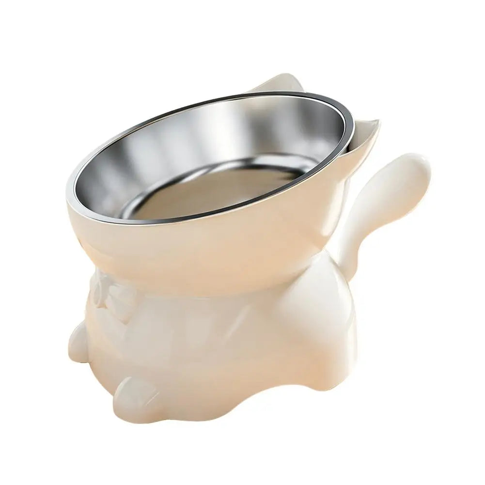 Elevated Tilted Stainless Steel Cat Bowl – Raised Whisker-Friendly Pet Feeder