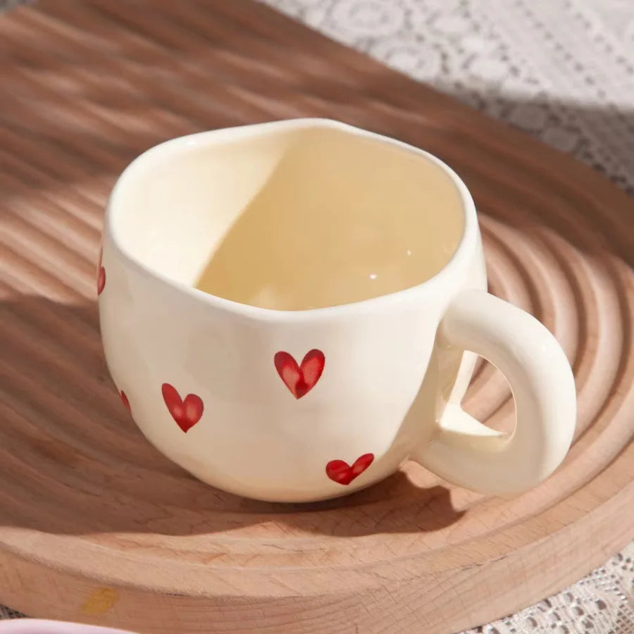 Heart Pattern Ceramic Coffee Mug – 400ml Cute Tea & Milk Cup