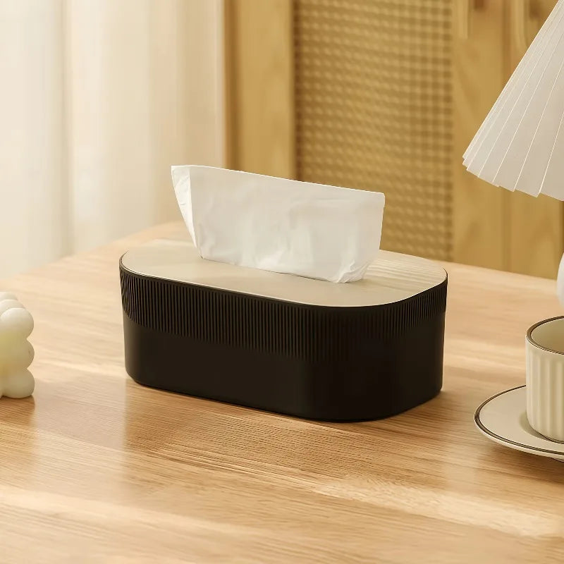 Modern Tissue Box Holder with Wood-Look Lid – Rectangular Tissue Dispenser for Home & Office