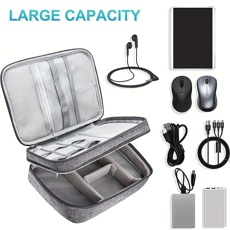 3-Layer Electronics Travel Organiser Bag – Waterproof Cable & Gadget Storage Case