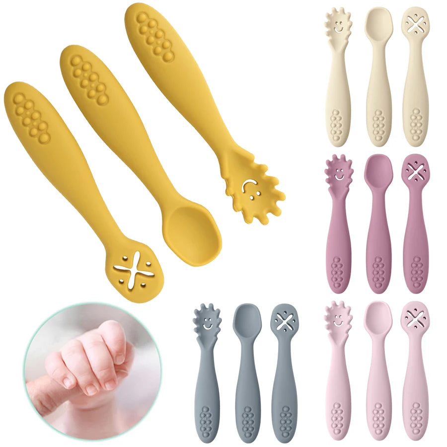 3-Piece Silicone Baby Learning Spoon Set – Self-Feeding & Weaning Utensils