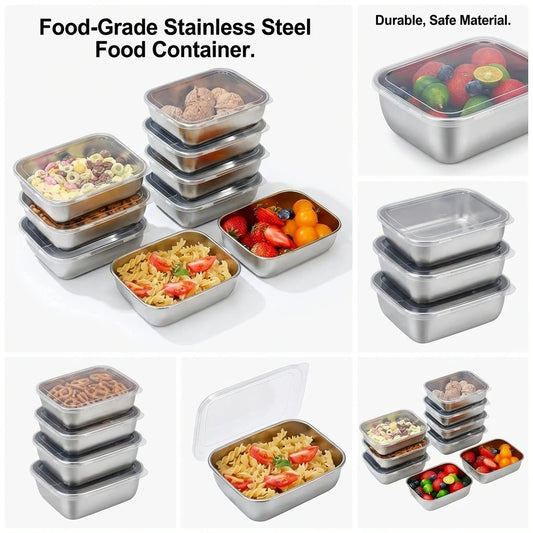5-Piece Stainless Steel Food Storage Container Set – Stackable Meal Prep & Lunch Boxes