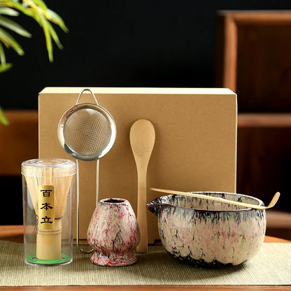 6-Piece Japanese Matcha Tea Set – Ceramic Bowl, Bamboo Whisk & Traditional Tea Ceremony Kit