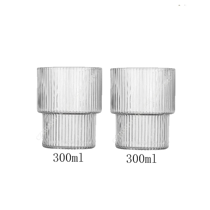 Vintage Ribbed Glass Cups – Heat-Resistant Coffee & Drink Tumblers