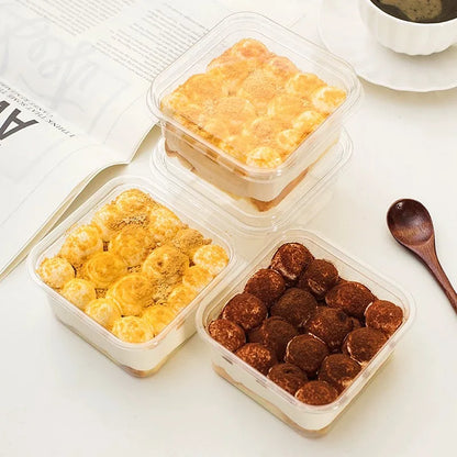 10-Pack Square Dessert Boxes with Clear Lids – Eco-Friendly Cake, Mousse & Yogurt Packaging