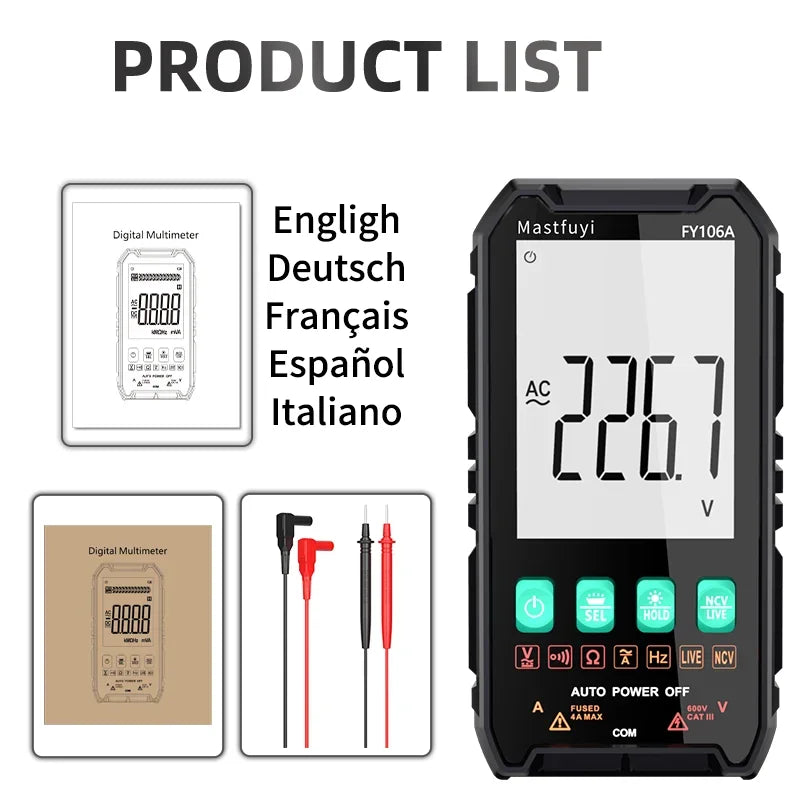 Digital Multimeter 600V AC/DC True RMS Auto-Range Tester (2 models available)