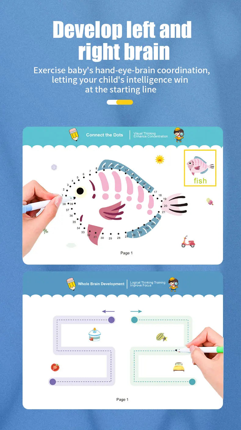 34-Page Reusable Magic Tracing Workbook – Drawing & Pen Control Practice Book