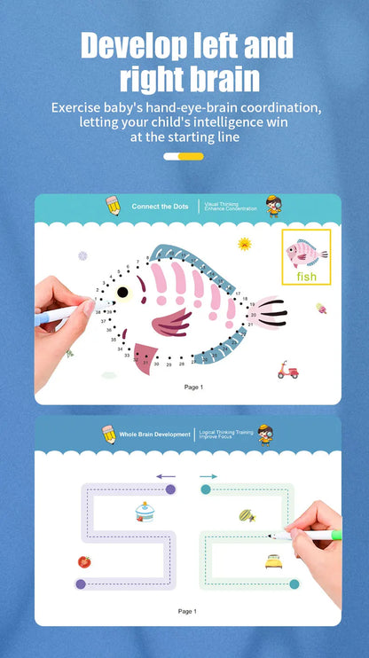 34-Page Reusable Magic Tracing Workbook – Drawing & Pen Control Practice Book