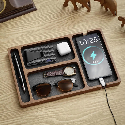 Wooden Desktop Organiser Tray with 4 Compartments – Desk & Accessories Storage Box