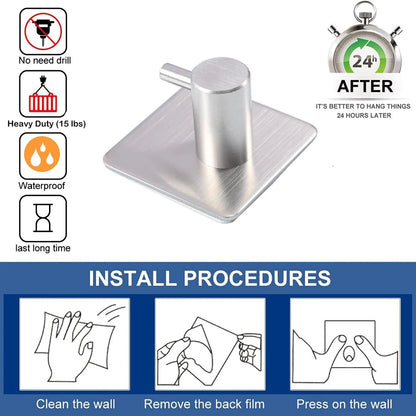 Stainless Steel Adhesive Hooks – No-Drill Wall Hooks for Home Organisation