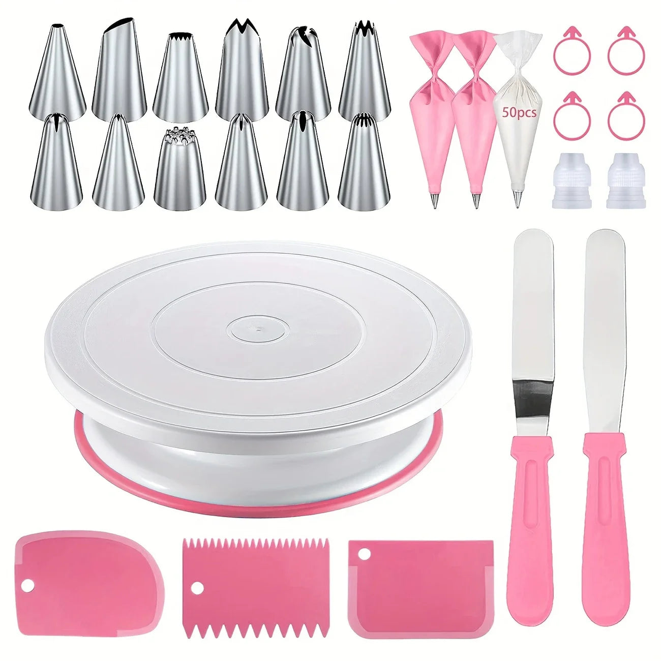 76-Piece Cake Decorating Kit – Cake Turntable, Piping Bags & Icing Tools Set