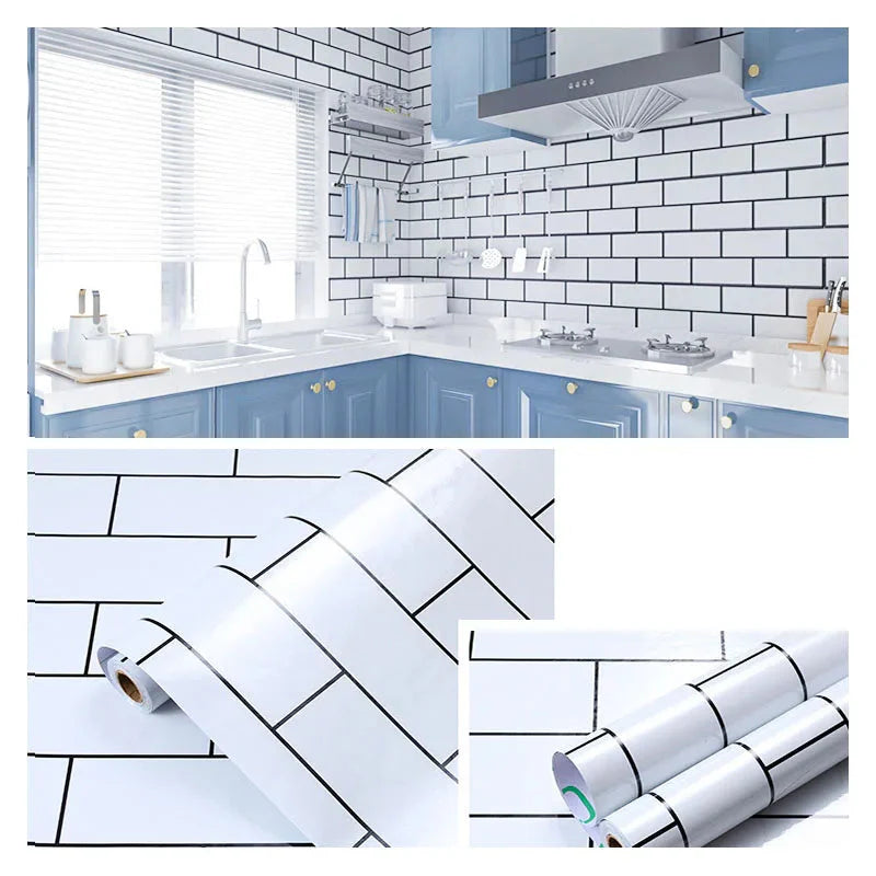 White Brick Waterproof Kitchen Cabinet Wallpaper – 40cm (5 different volumes available)