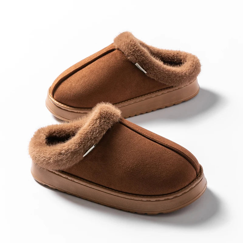 Fluffy Winter Slippers – Warm Faux Suede Indoor Slides with Thick EVA Sole