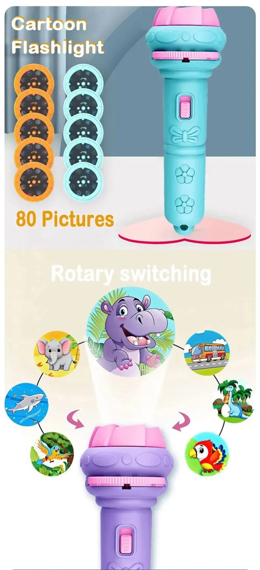 Cartoon Projection Flashlight for Kids – Educational Bedtime Toy