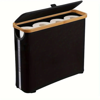 Toilet Paper Storage Basket – Fabric Bathroom Organiser with Lid & Window
