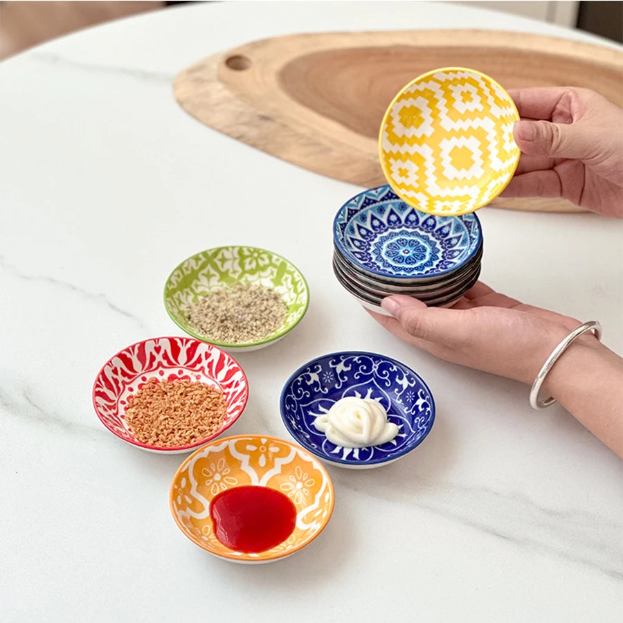 Bohemian Ceramic Condiment Dish Set – Sauce, Soy & Dipping Bowls (6 or 10 Piece Set)