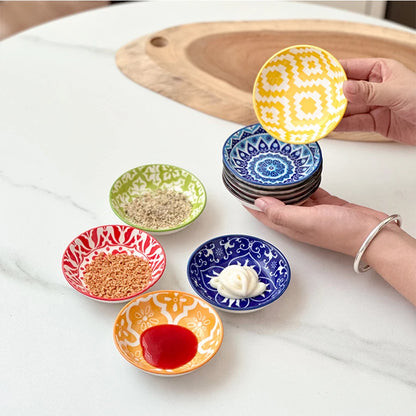 Bohemian Ceramic Condiment Dish Set – Sauce, Soy & Dipping Bowls (6 or 10 Piece Set)