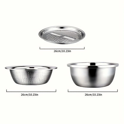 3-Piece Stainless Steel Mixing Bowl, Colander & Vegetable Slicer Set