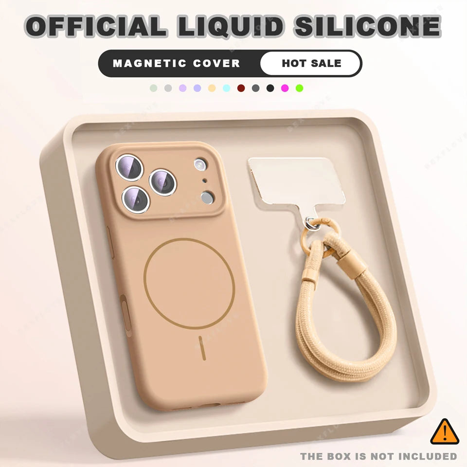 MagSafe Silicone Case with Wrist Strap – Magnetic Lanyard Cover for iPhone