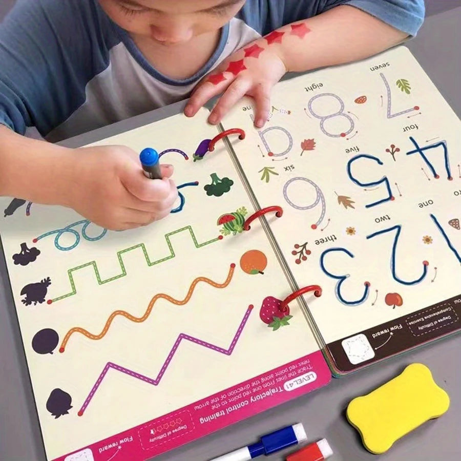 34-Page Reusable Magic Tracing Workbook – Drawing & Pen Control Practice Book